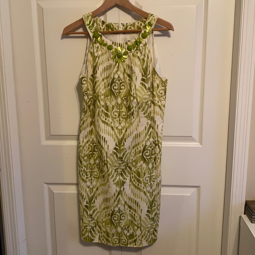 Women’s Linen Sleeveless Jessica Howard Green Ikat Dress - 12